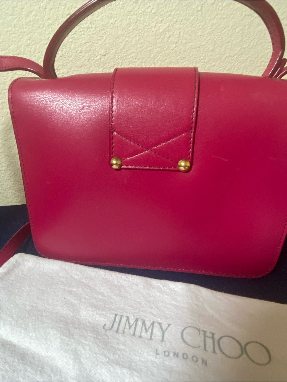 Jimmy Choo Red/Fuchsia Leather Crossbody with Gold-Tone Lock - Picture 3 of 16